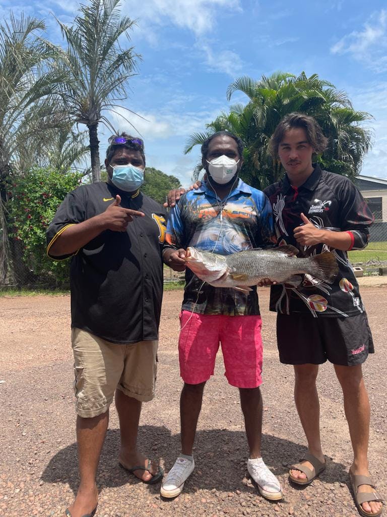 Dwayne Campbell, Ishmael Wurramara and James Quinn with the winning fish